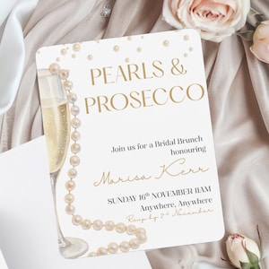 Pearls & Prosecco Bridal Shower | Invitation | Editable Canva Template | Elegant Bridal Shower Party Invite | Printable Design