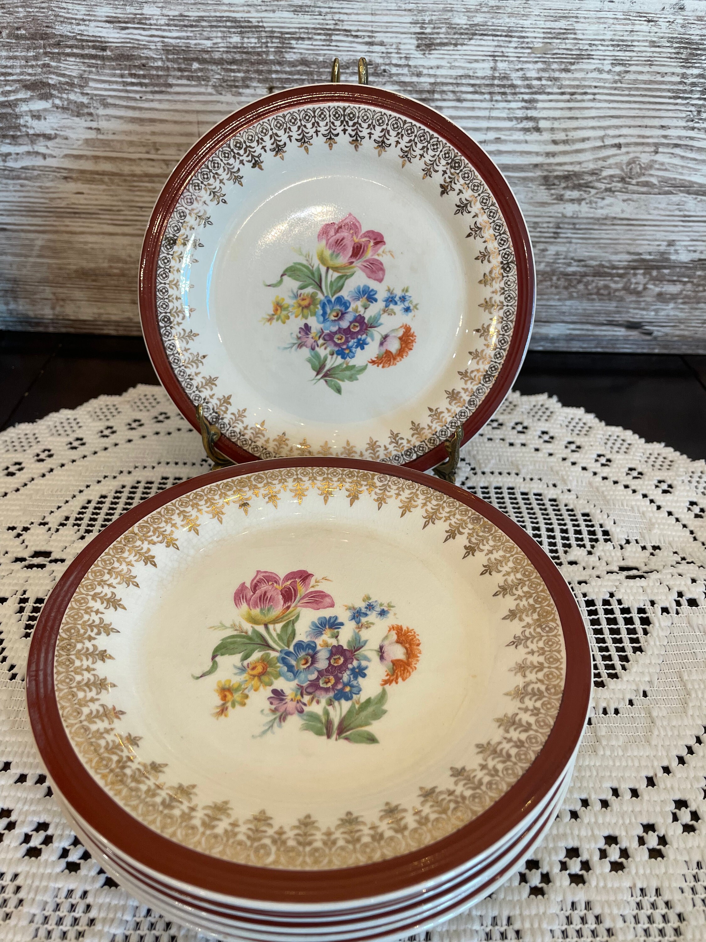 Beautiful Vintage Floral Dish Sets/ Lady Evette by Stetson Warranted 22K Gold/ Made in the USA ...