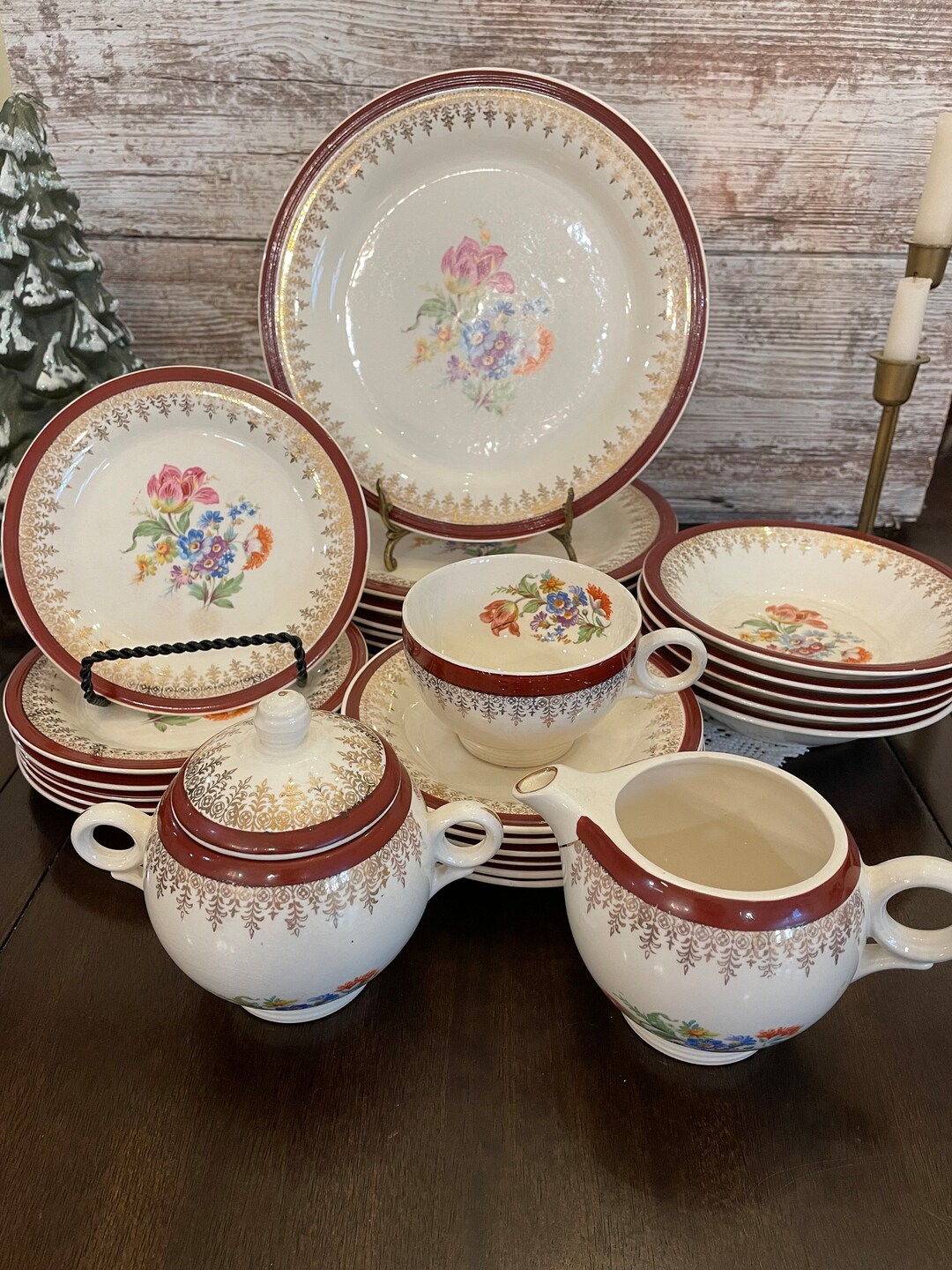Beautiful Vintage Floral Dish Sets/ Lady Evette by Stetson Warranted 22K Gold/ Made in the USA ...