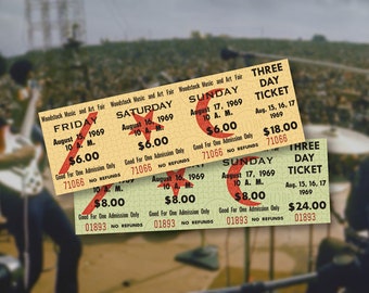 Festiwal Woodstock 1969, 2 bilety 3-dniowe, replika