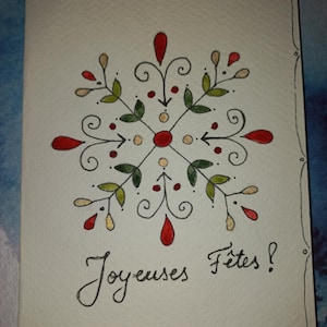 Cartes vœux Noël et Nouvelle Année - Aquarelle,  fait à  la main