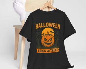 Trick or Treat Halloween T-Shirt | Spooky Pumpkin Jack O Lantern Graphic Tee | Scary Cute Halloween Party Shirt | Fall Costume Top Gift Idea