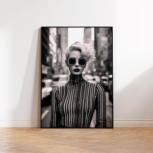 Street Portrait of Woman With Sunglasses  | Instant Download  | Black and White | Instant Download | Printable Wall Art | Fashion Wall Art |
