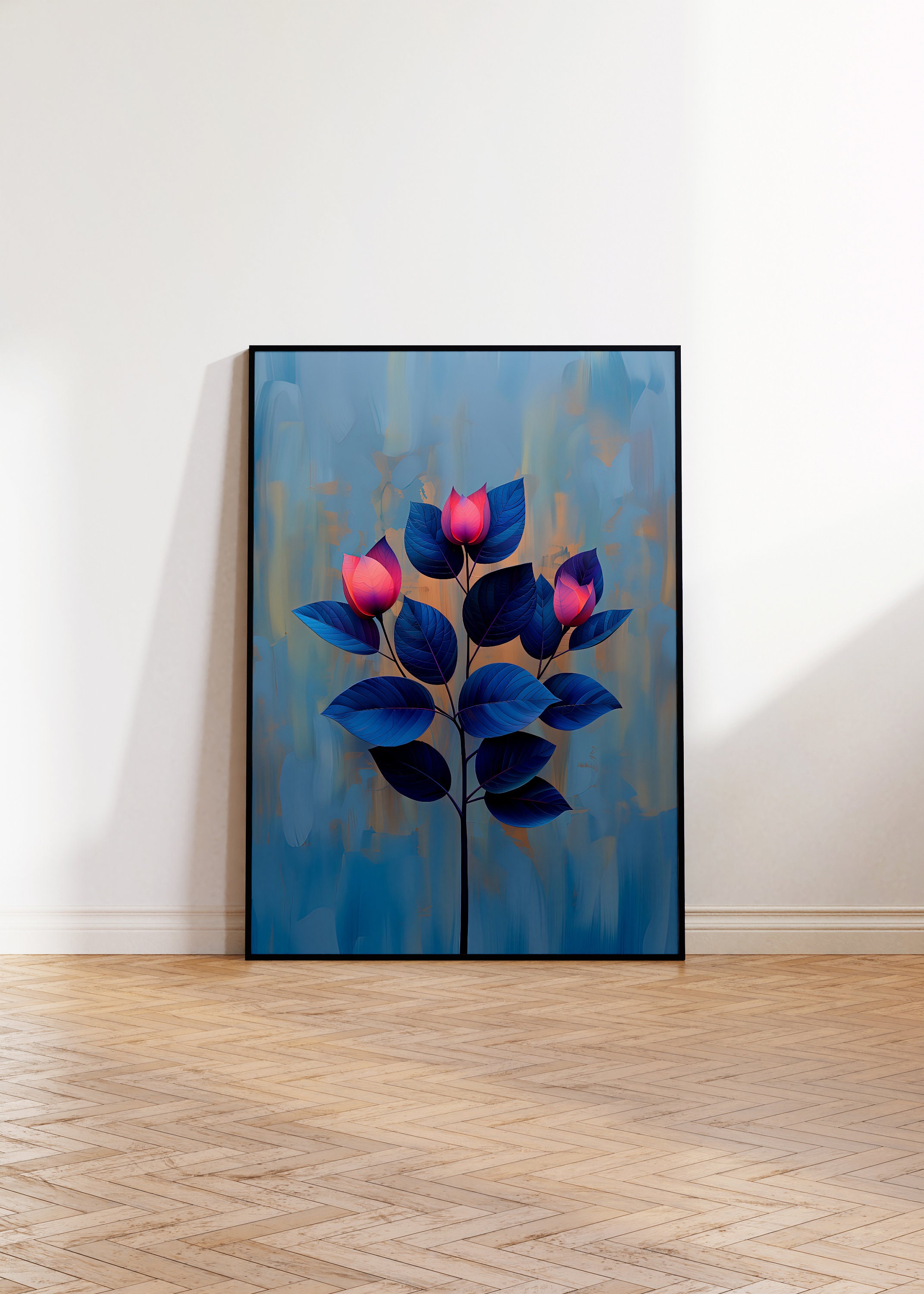 Vibrant Blue and Pink Floral Digital Download, Modern Abstract Flower ...