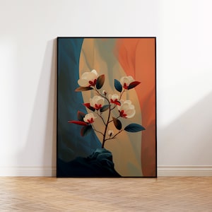 Stunning Digital Art of a Flowering Tree with Red and White Blossoms | Abstract Background | Printable Wall Art | Instant Download