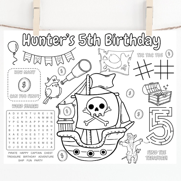 Custom Pirate Birthday Coloring Page | Personalized Party Activity (Digital Download)