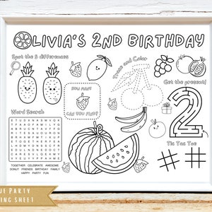 Twotti Frutti Birthday Party Activity Sheet | Tutti Frutti Party Favor  | Fruits Party | Kids Activity Sheet | Personalized Party Placemat