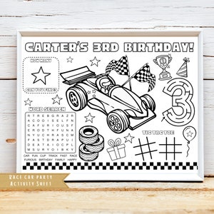 Race Car Birthday Party | Race Car Theme Birthday Party | Racing Car Birthday | Party Favor | Coloring Sheet | Personalized Activity Sheet