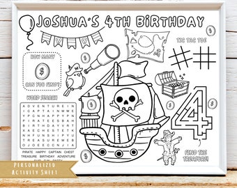 Pirate Theme Birthday Party Activity Sheet | Pirate Party Favor | Pirate Coloring | Kids Activity Sheet