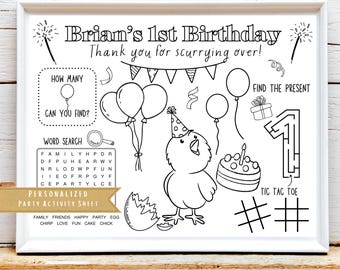 Chick Birthday Activity Sheet: Personalized Coloring Placemat (Digital Download)
