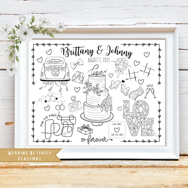 Wedding Activity Sheet  | Wedding Party Favor | Wedding Guests Kids Activity Sheet | Personalized Party Placemat