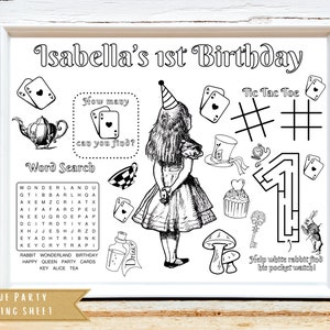 Classic Alice in Wonderland Activity Sheet | Alice in Wondeerland Party Favor | Onederland Coloring | Kids Activity Sheet | First birthday