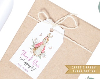 Personalized Classic Rabbit Thank You Tag in Pink | Rabbit Gift Tag | Peter party favor | Digital Download