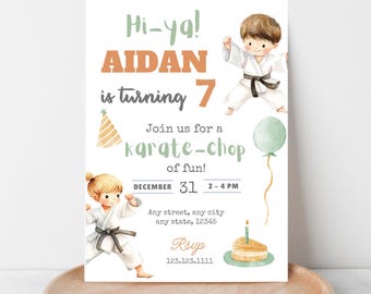 Watercolor Karate Birthday Party Invitation Template (Digital Download)