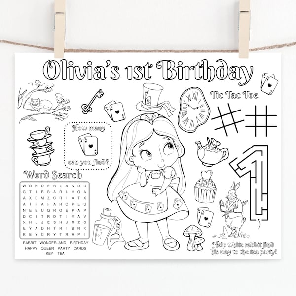 CUSTOMIZABLE Alice im Wunderland | Alice im Wunderland | Buch Geburtstag Party Tisch Aktivitäten Bogen (Digitaler Download)