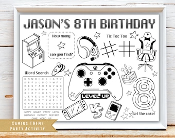 Hoja de actividades de la fiesta de cumpleaños del tema del juego / Switch Game Party / Gamer Birthday Party Favor / Hoja de actividades / Noche de juegos