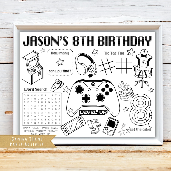 Gaming Theme Birthday Party Activity Sheet | Switch Game Party | Gamer Birthday Party  Favor | Activity Sheet | Gaming Night