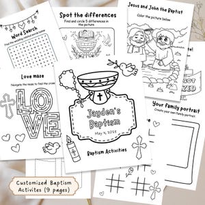 Paquete de actividades de bautismo personalizadas para colorear / Actividades de bautismo / Actividad para niños para invitados a la fiesta de bautismo / Actividad de bautismo personalizada
