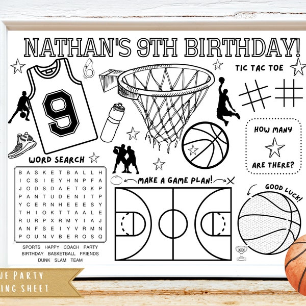 Basketball Birthday Party | Sports Theme Birthday Party | Kids Birthday | Party Favor | Coloring Sheet | Personalized Activity Sheet