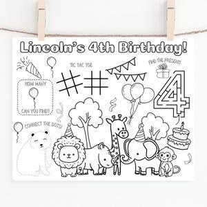 CUSTOMIZABLE Safari Birthday Party Activity Sheet: Animal Zoo Party Personalized Placemat Coloring Page (Digital Download)