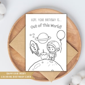 Alles Gute zum Geburtstag Astronaut zum Ausmalen | Weltall Thema Karte zum Ausdrucken | Kids DIY Planeten Malaktivität | Druckbar 5 x 7 auf Letter