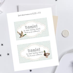 Editable Mallard Duck Gable Box Label: First Birthday Party (digital ...
