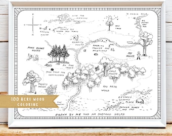 Winnie the Pooh 100 Acre Wood Map Coloring Sheet (Digital Download)