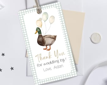 Editable Mallard Duck Thank You Tag: First Birthday Party (Digital Download)