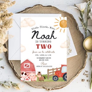 Invitation modifiable de partie de tracteur de ferme | d'invitation de fête d'anniversaire d'animaux de la ferme | Modèle d'invitation de fête à la ferme imprimable instantanée
