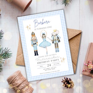 Modelo de convite para festa de bailarina quebra-nozes editável | Convite digital para festa de fim de ano com tema de balé | Convite de aniversário | Entrega instantânea