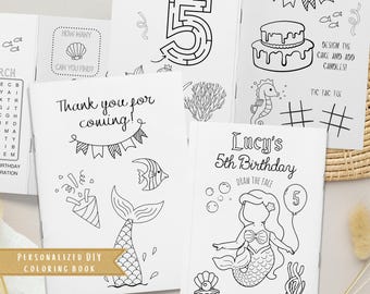 Livro de colorir personalizado para aniversário com tema de sereia: Festa no fundo do mar (Download digital)