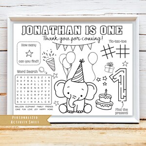 Elephant Birthday Activity Sheet: Personalized Coloring Placemat (Digital Download)