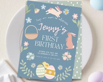 Editable Easter Birthday Invitation: Bunny Egg Hunt Party (Digital)