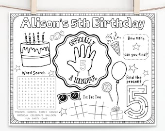 Officieel aanpasbaar: een handvol activiteitenblad 5e verjaardag: High Five kleurplaat (digitale download)