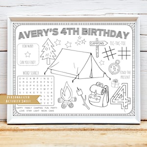 Camping Party Activity Sheet | Camping Birthday Party Favor | Wilderness Birthday Party Coloring | Camping Activity Sheet