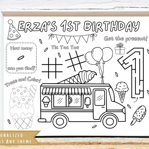 Ice cream Party Activity Sheet | Ice cream Birthday Party Favor | Ice cream Truck Coloring Sheet | Kids Activity Sheet | Personalized