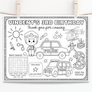 Personalized Police Birthday Coloring Placemat (Digital Download)