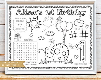 Ladybug Birthday Party Activity Sheet | Ladybird Party Favor | Ladybug theme party table mat coloring activity | First birthday