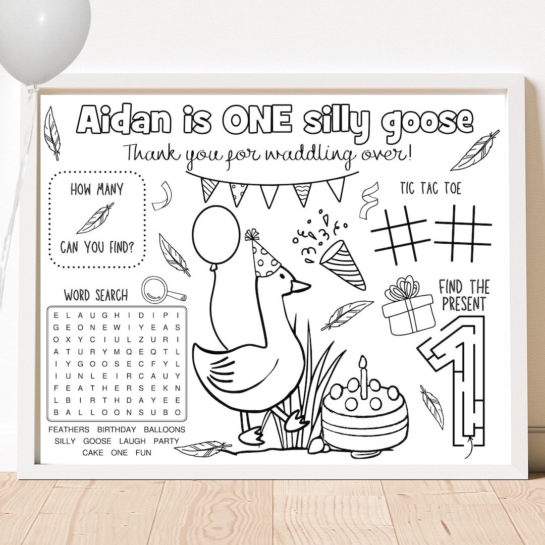 Silly Goose Birthday Party Activity Sheet | One Silly Goose Party Favor | Goose Coloring Kids ...