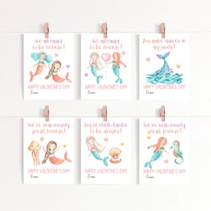 Saint-Valentin pour la classe sur le thème de la sirène | Cartes de classe sirène lunatiques pour la Saint-Valentin | Sirène aquarelle | Téléchargement instantané