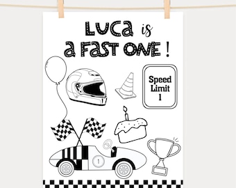 Personalized Race Car Birthday Activity Sheet: Fast One Party (Digital Download)