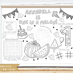 One in a Melon Birthday Party Activity Sheet | Melon Party Favor  | Fruits Party | Kids Activity Sheet | Personalized Party Placemat