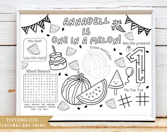 One in a Melon Birthday Party Activity Sheet | Melon Party Favor  | Fruits Party | Kids Activity Sheet | Personalized Party Placemat