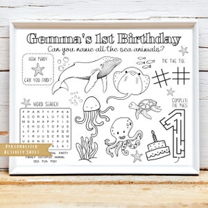 Under the Sea Animals Birthday Party Placemat | Ocean Animal Party Favor | Sea Creatures Coloring Sheet | Sea Animals Kids Activity