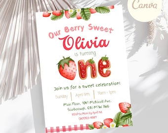 Strawberry Birthday Invitation: Watercolor Berry Party, Ages 1-4 (Digital Invite)