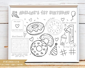 Donut Party Activity Sheet | Donut Birthday Party Favor | First Birthday Donut Coloring Sheet | Kids Activity Sheet | Personalized | Any Age