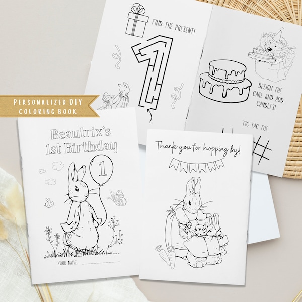 Classic Rabbit Party Coloring Book | Rabbit Birthday Party Activity Sheet | Rabbit Spring Garden Party Favor | Rabbit Activity Table Mat