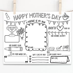 Folha de atividade Feliz Dia das Mães | Tudo sobre a mãe Preencha o modelo DIY | Atividade para o Dia das Mães | Melhor jogo americano para a mãe | Presente para a mãe