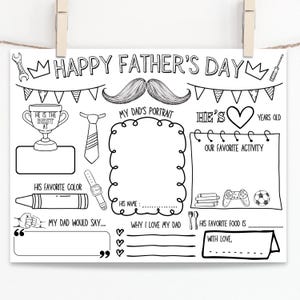 Der glückliche Vatertag Aktivitäten Bogen | Alles über Papa Ausfüllvorlage DIY | Vatertagsaktivität | Beste Papa Tischset | Geschenk für Papa