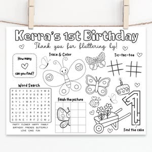 Custom Butterfly Birthday Activity Sheet: Personalized Coloring Placemat (Digital Download)